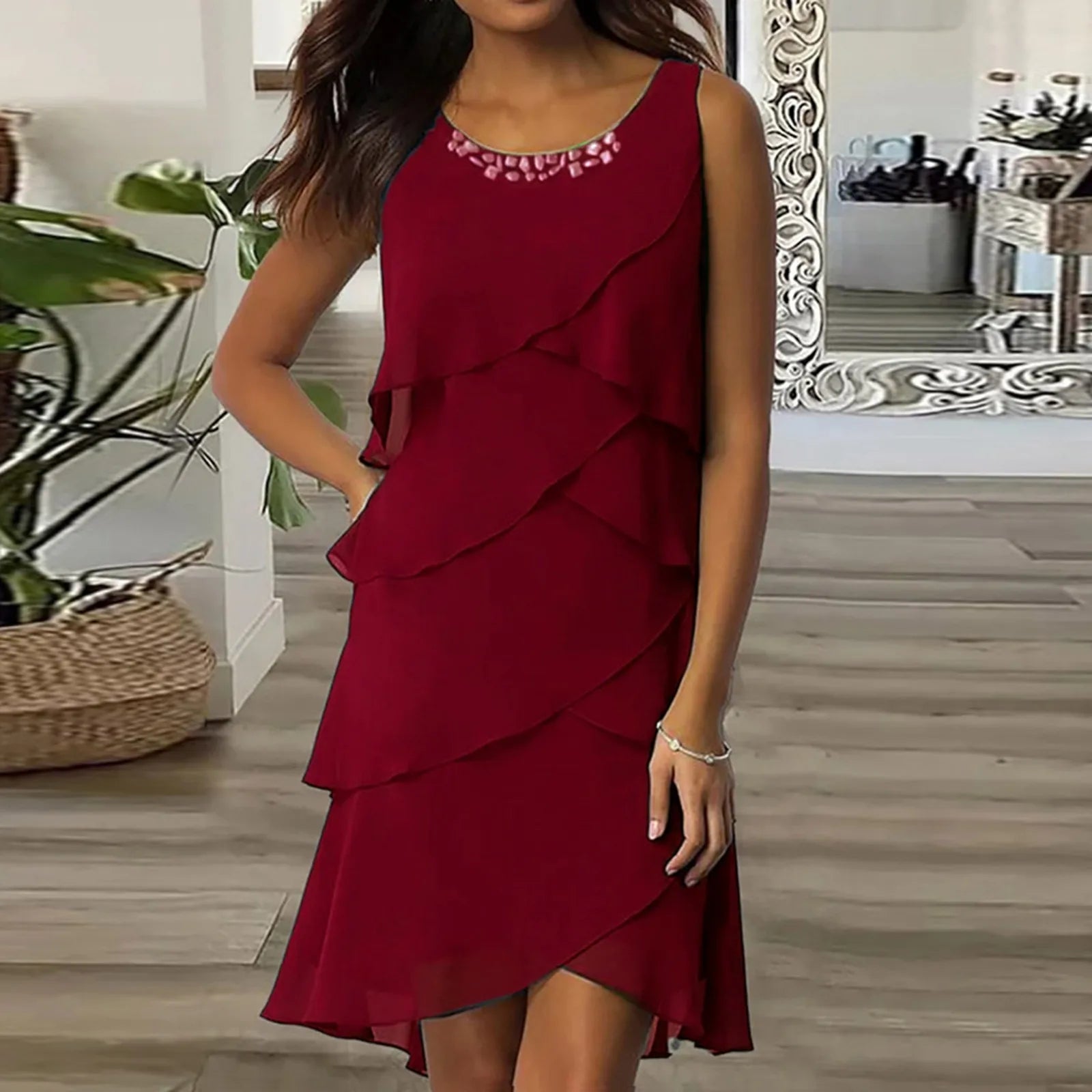 Elegant Ruffled Chiffon Maxi Dress for Women
