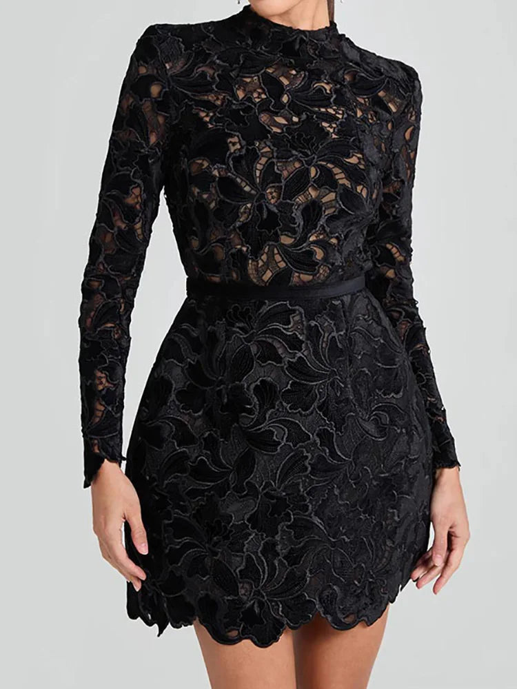 Long Sleeve Hollow Out Mini Dress