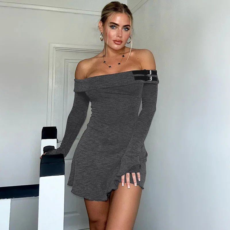 One Shoulder High Waist Backless Mini Dress