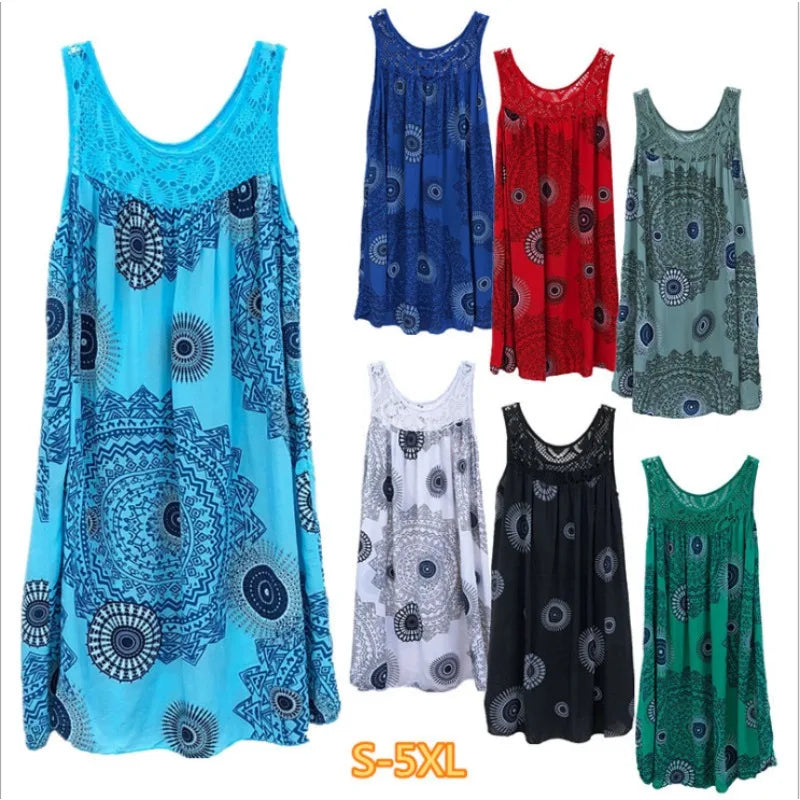 Catchy and Concise Title: Summer Lace Print Plus Size Sleeveless Dress