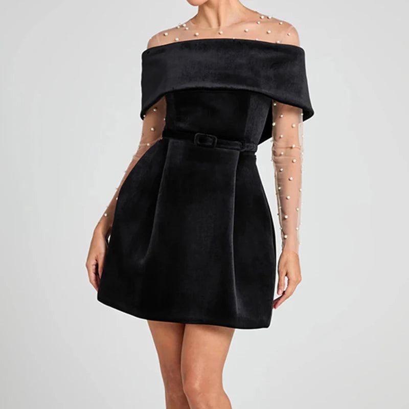 Elegant Off-Shoulder Velvet A-Line Evening Dress