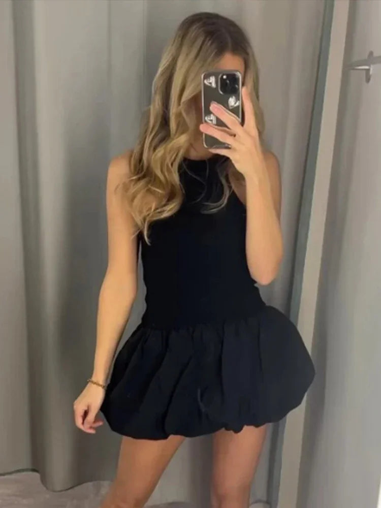 Chic Knitted Patchwork Mini Dress for Summer