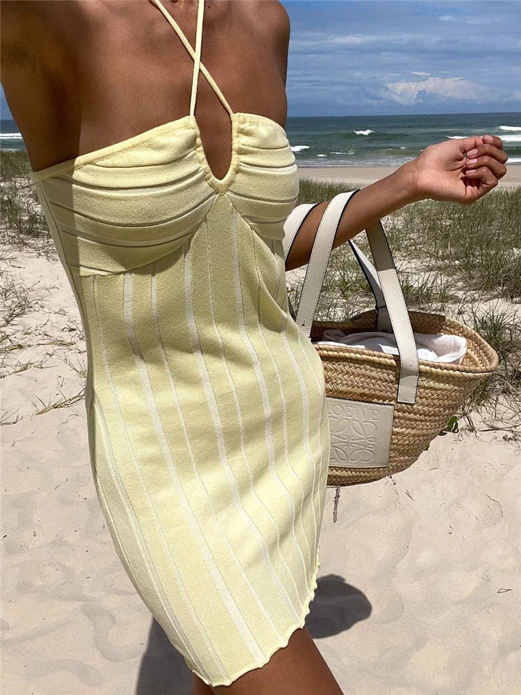 Stylish Off-Shoulder Stripe Mini Dress for Summer Fun