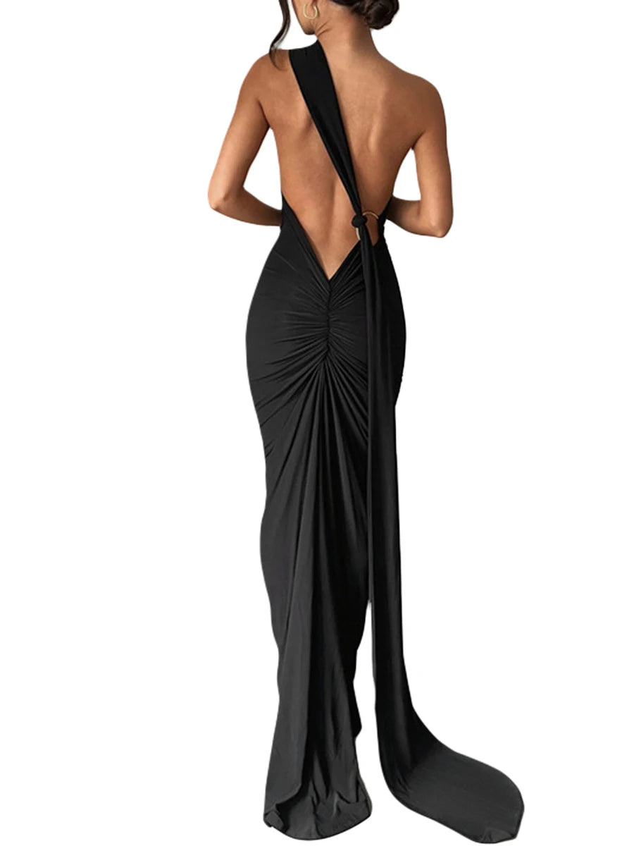 Elegant Backless Halter Maxi Dress for Parties