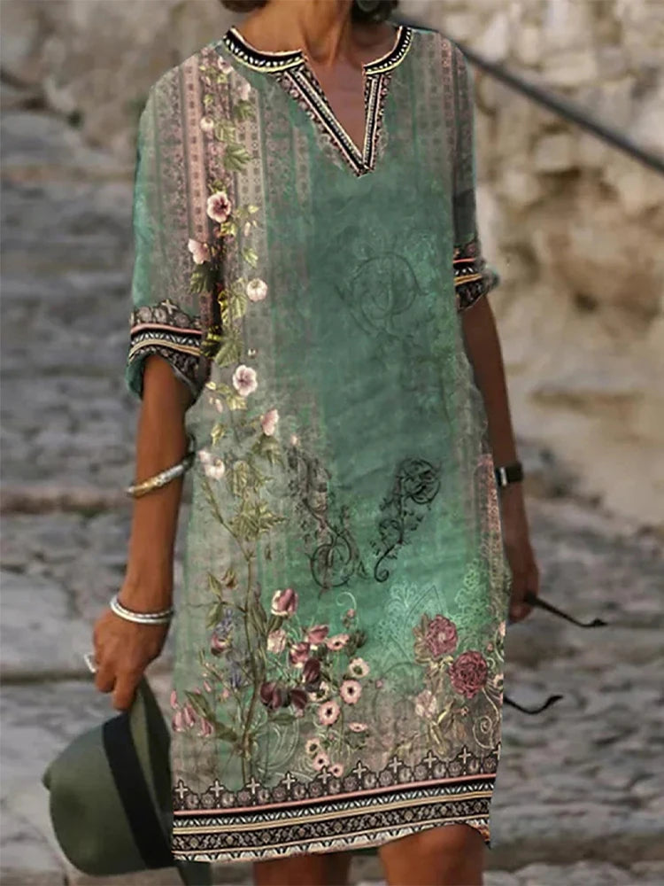 Catchy Plus Size Summer V-Neck Printed Dress