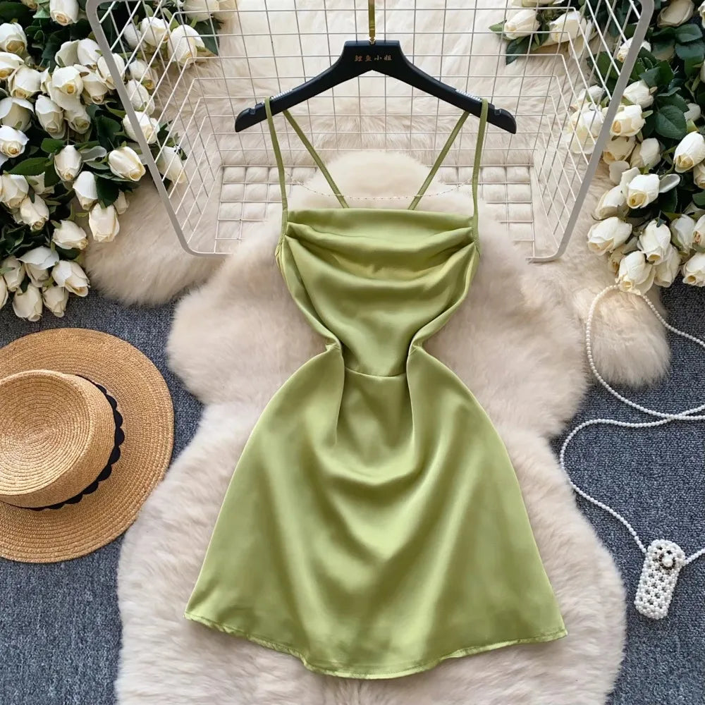 Satin Backless Criss-Cross A-line Short Dress