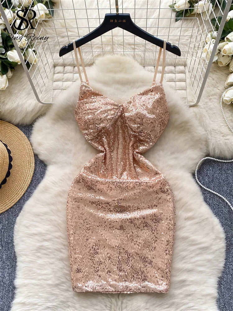 Elegant Sequin Spaghetti Strap Senior Birthday Dress