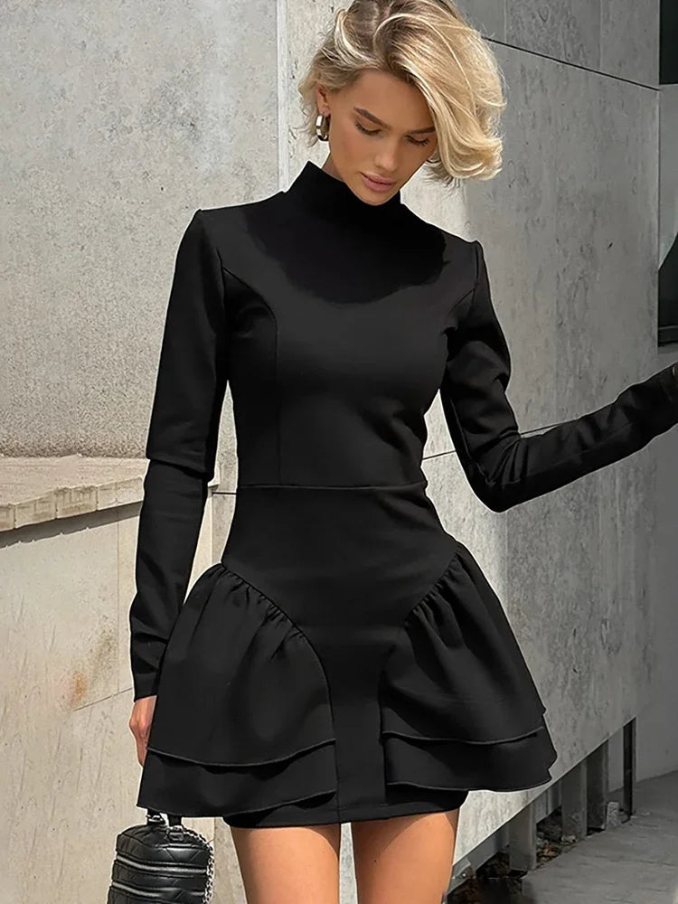 Chic Black Ruffle Mini Dress for Parties