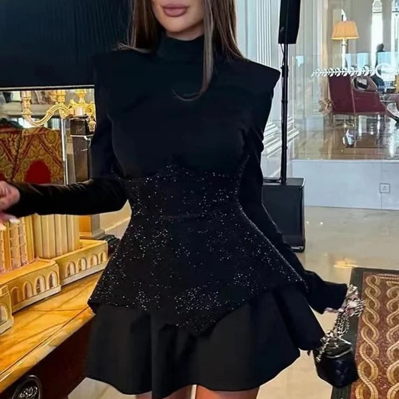 Catchy Black Sequin Party Mini Dress for Women