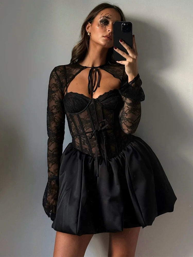 Lace Long Sleeve Bodycon Mini Dress for Parties