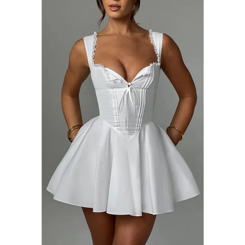 Sexy Mini Corset Dress with Ruffle Hem