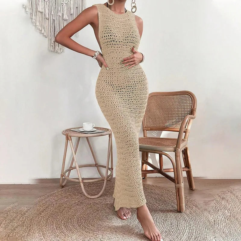 Stylish Backless Knitted Hollow Out Women's Dress