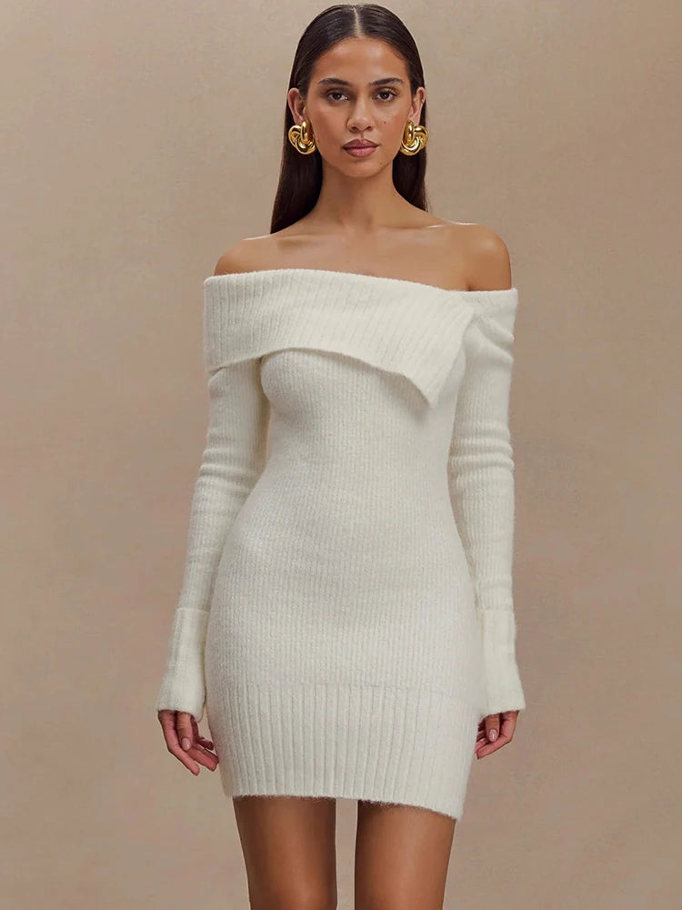 Chic Off-Shoulder Knit Mini Dress for Winter