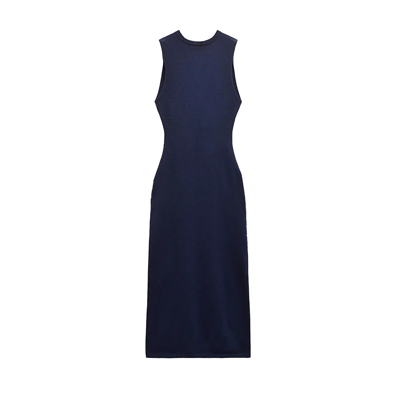 Navy Blue Front Wrap Bodycon Maxi Dress