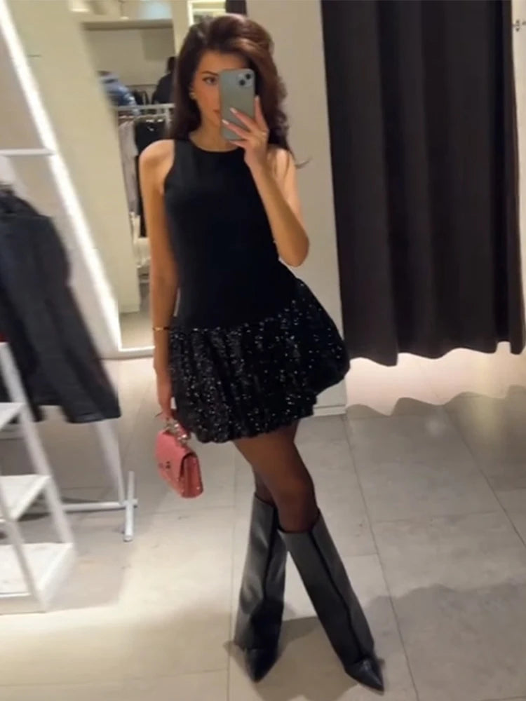 Glamorous Sequins Spliced Party Dress for Women
