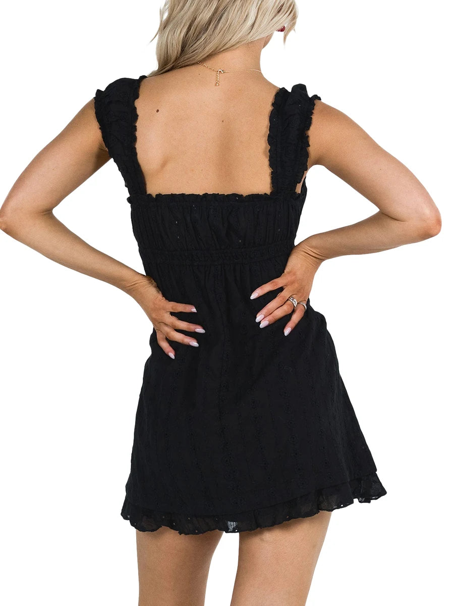 Chic Ruffle Lace Mini Eyelet Dress for Women - Image 19