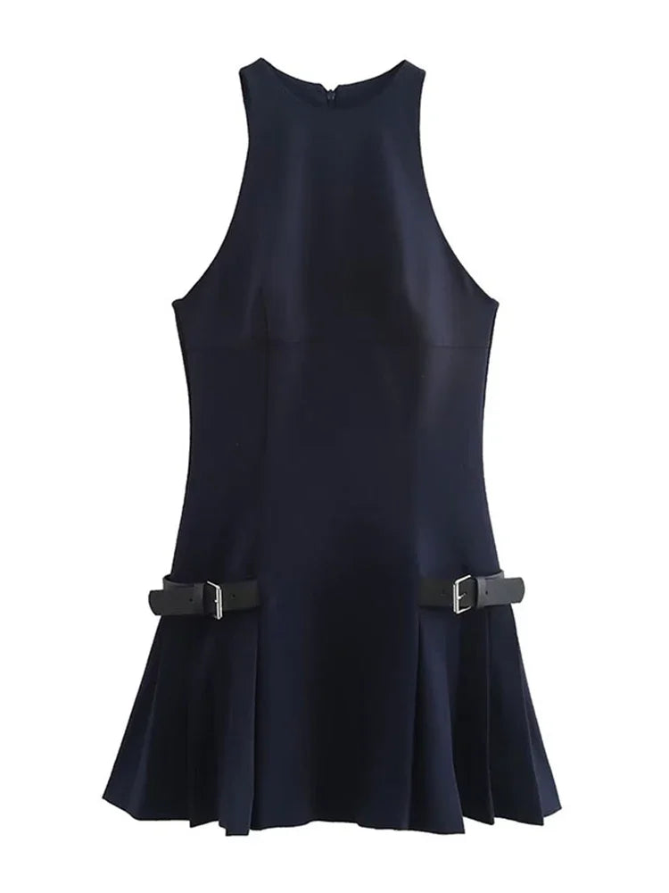 Elegant Sleeveless Pleated Mini Dress for Women
