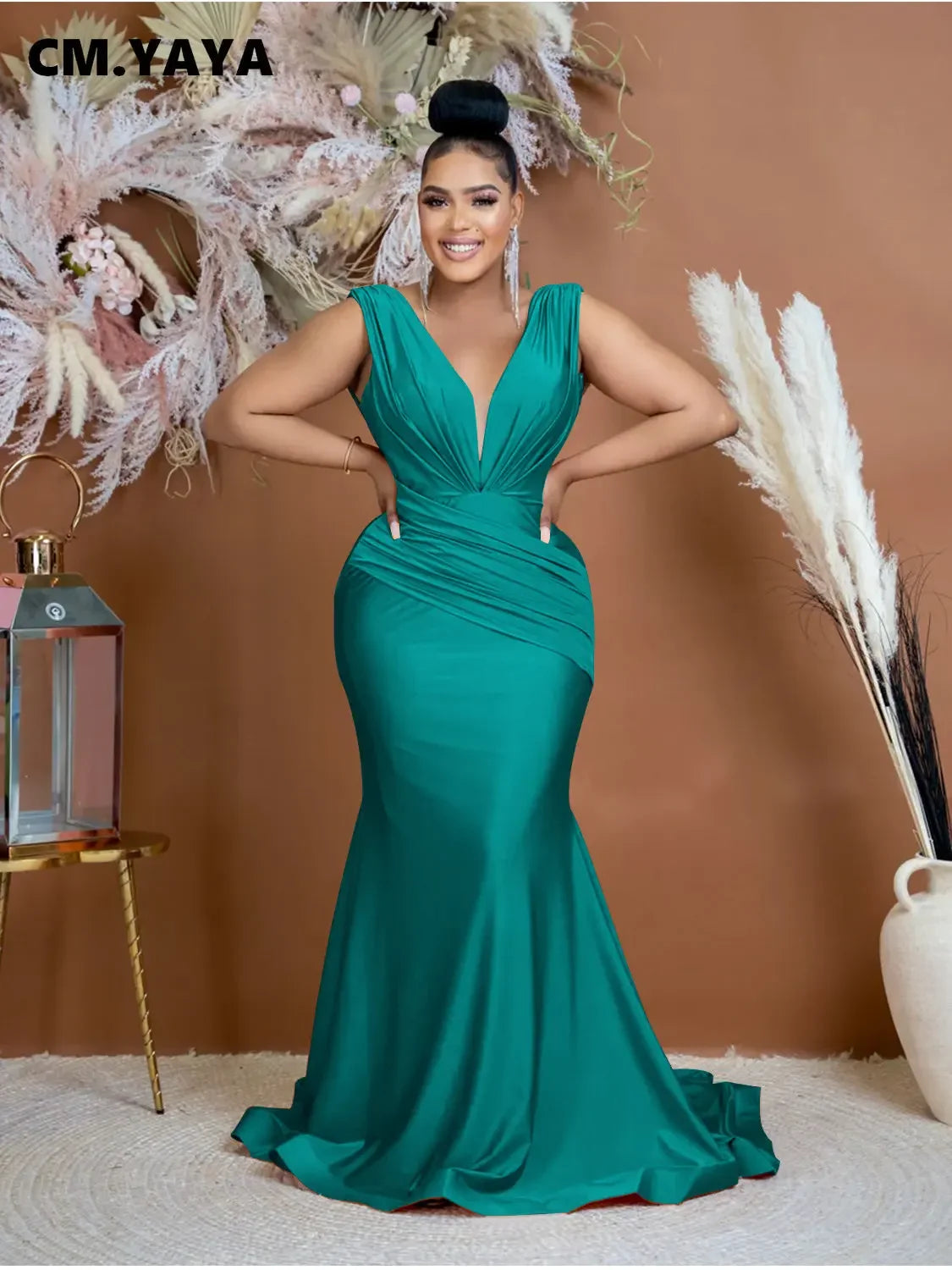 Draped V-Neck Maxi Mermaid Dress for Elegant Parties