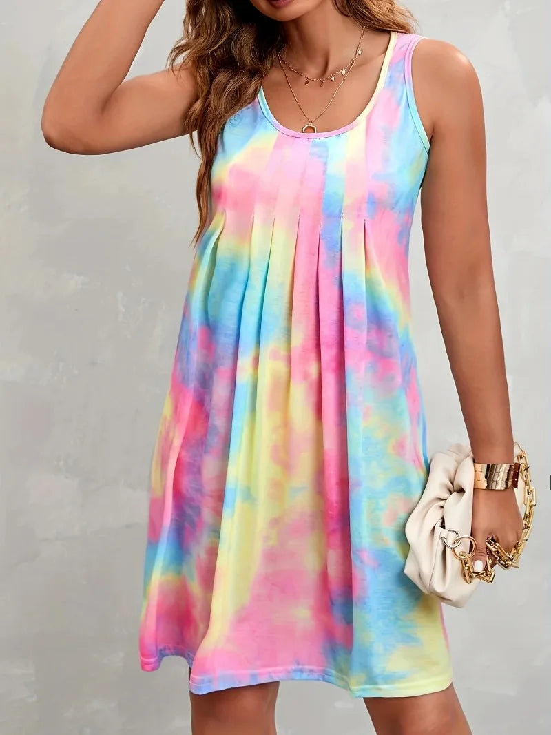 Catchy Plus Size Tie Dye Sleeveless Beach Dress