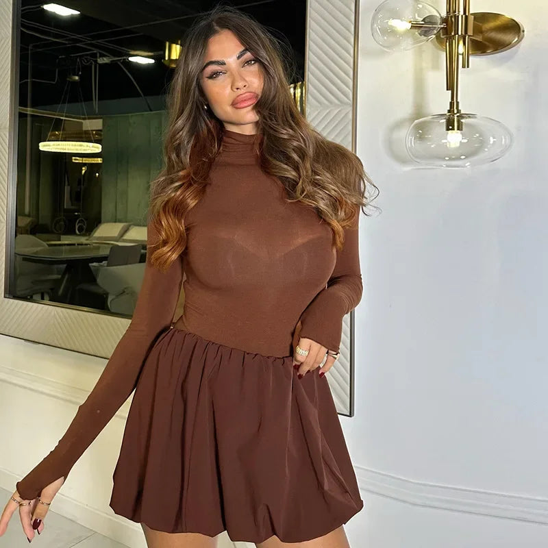 Elegant Slim A-Line High Neck Dress for Women