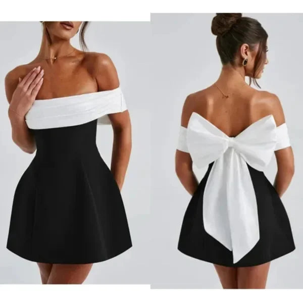 Elegant Off-Shoulder Bow Mini Dress for Parties
