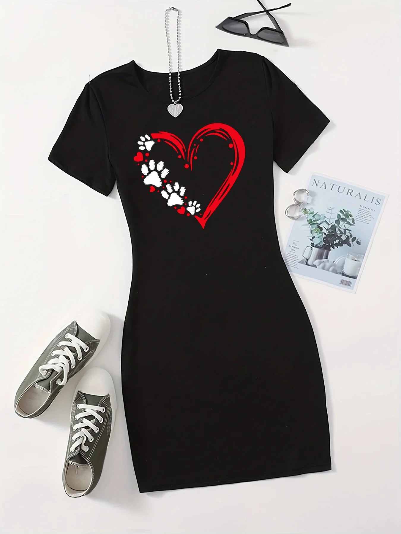 Catchy Summer Cat Print Casual Mini Dress