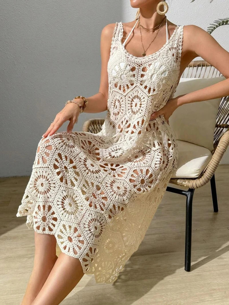 3D Flower Knitted Backless Summer Dress for Women