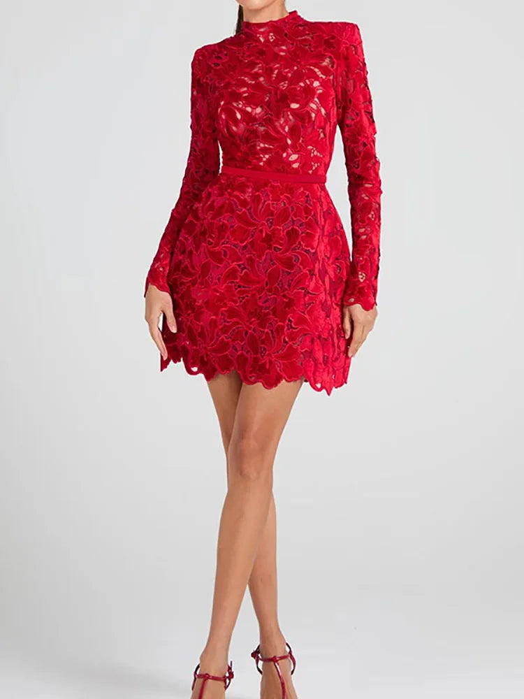 O Neck Casual Sweet Hollow Mini Dress