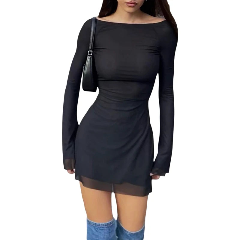 Stylish Backless Long Sleeve Bodycon Mini Dress