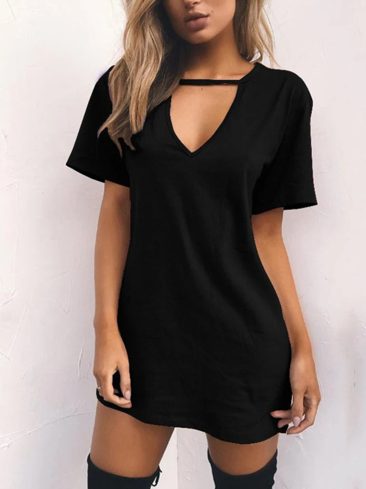Catchy and Concise Product Title: Chic Deep V Cut Out Mini Dress for Parties