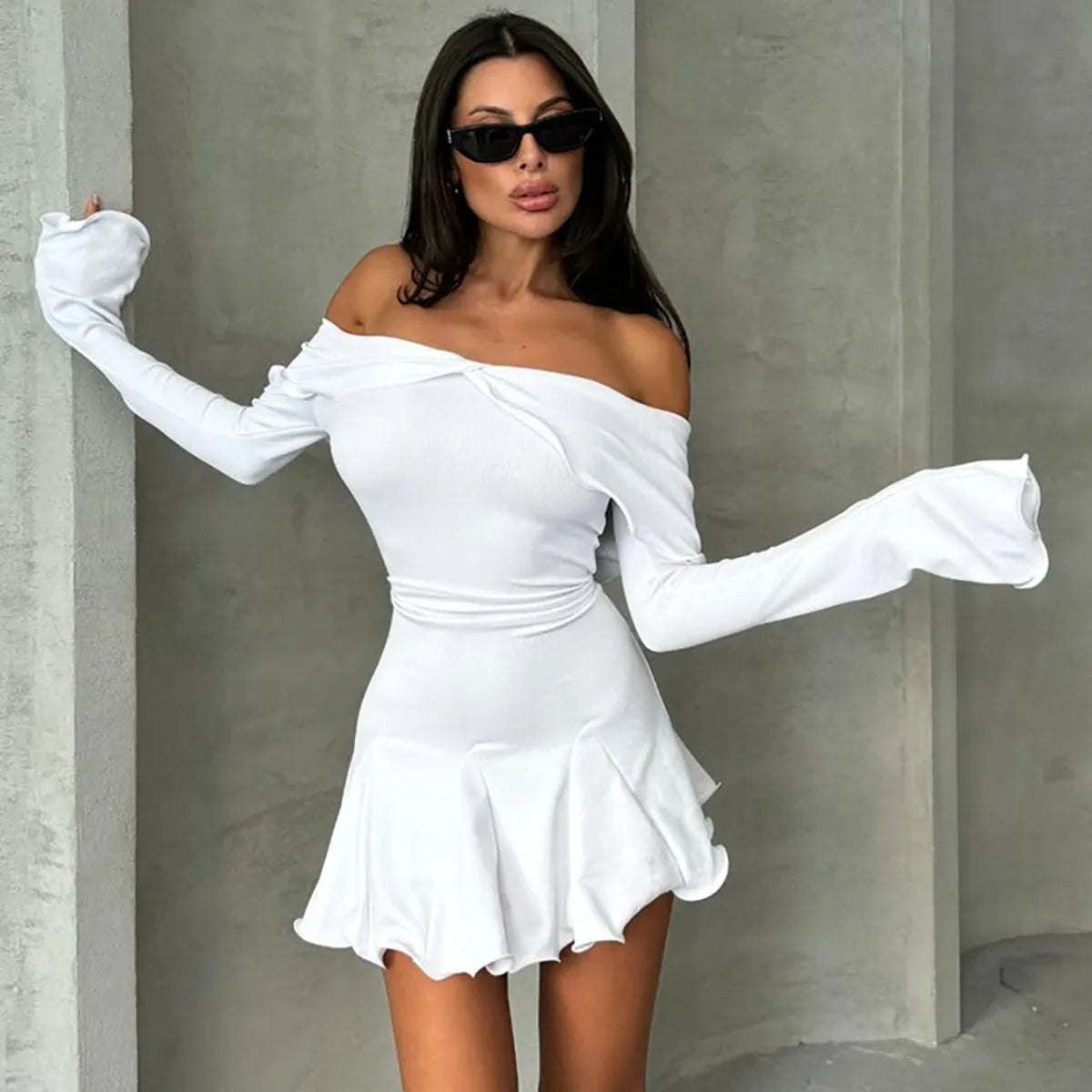 Chic Off-Shoulder Ruffle Bodycon Short Dress