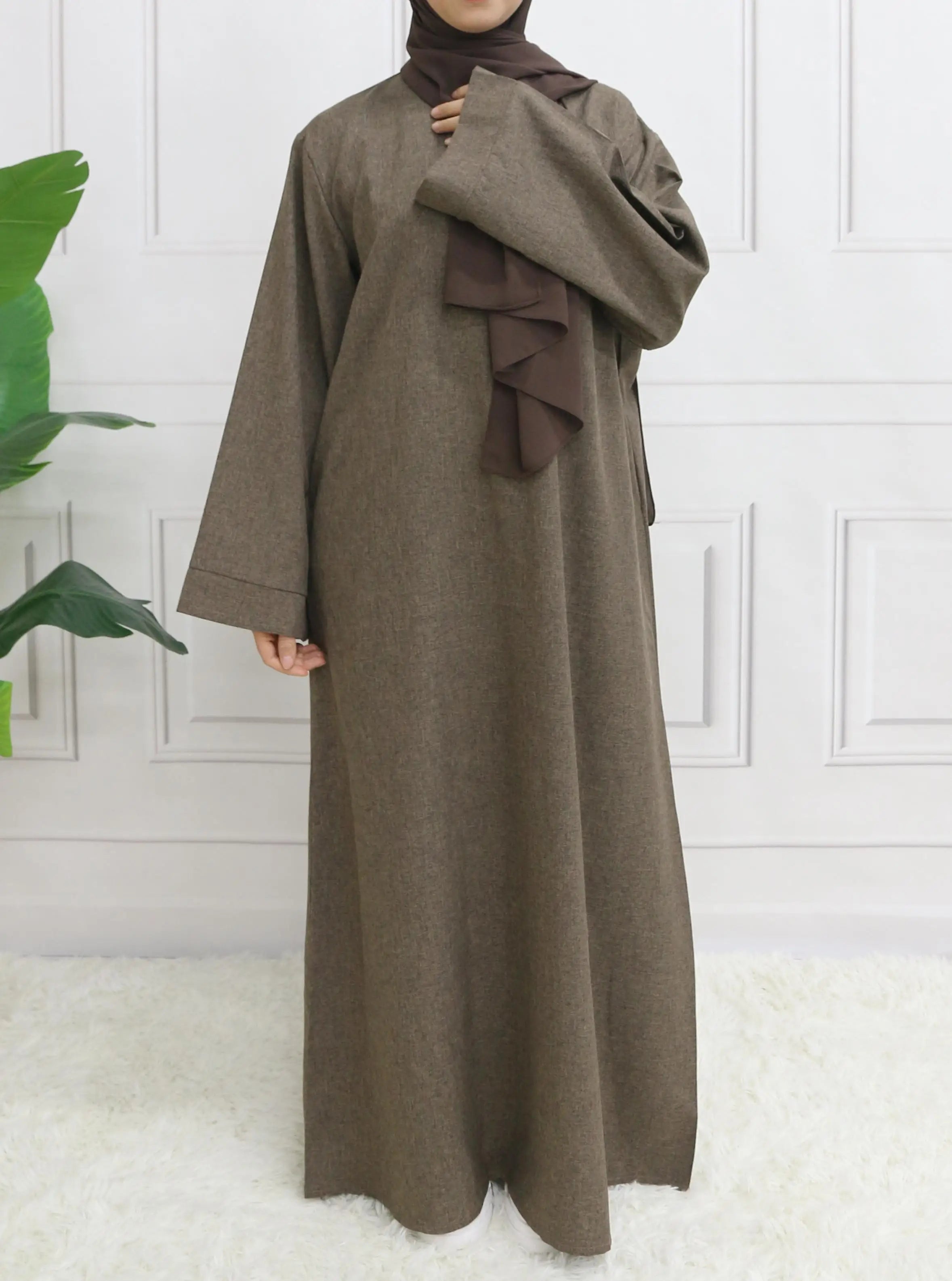 Elegant Long Sleeve Abaya Dress with Belt