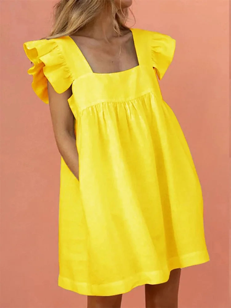Women’s Ruffled Mini Dress with Square Collar