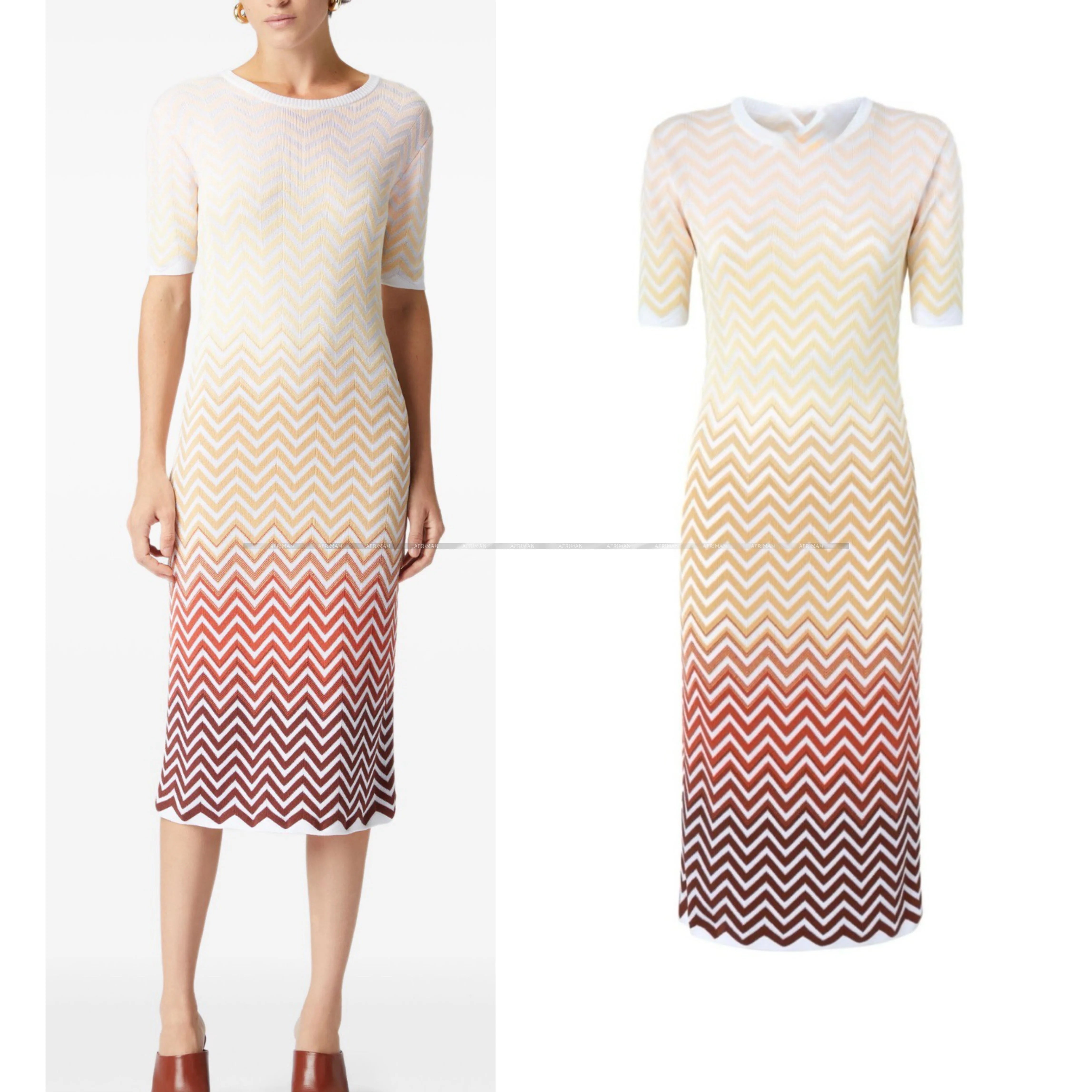 Zigzag Woven Midi Dress with Short Sleeves
