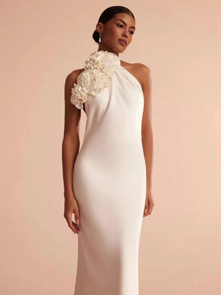Elegant Backless Floral Halter Neck Dress for Weddings