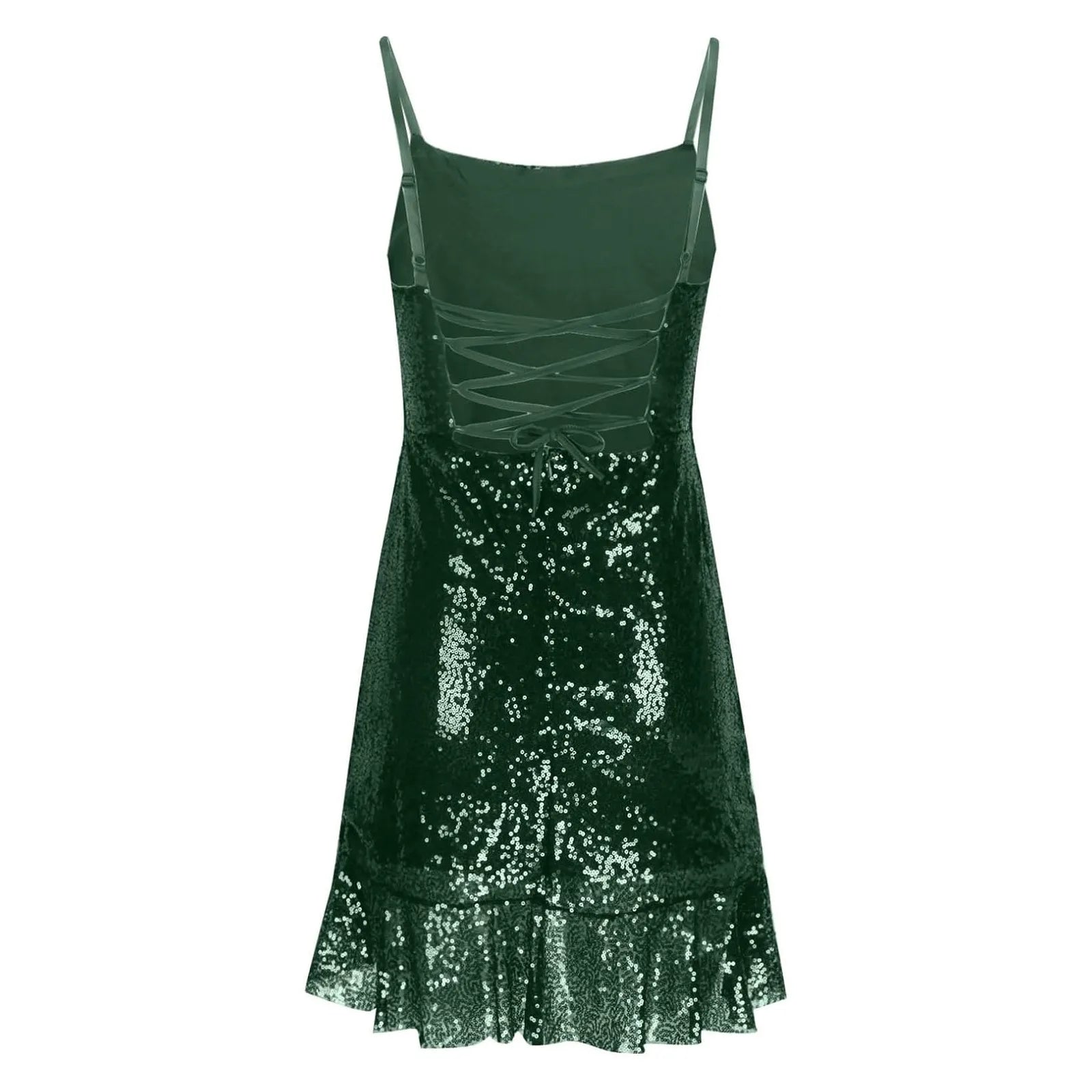 Sexy Slim Sequin Back Tie Ruffle Dress - Image 18