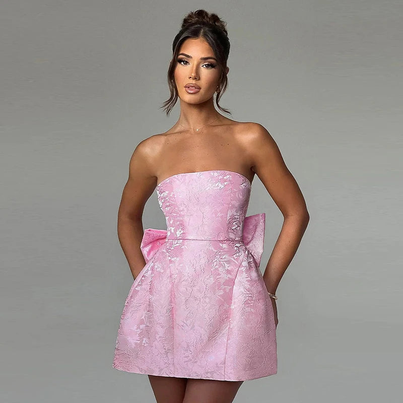 Summer Sexy Jacquard Bow Mini Dress