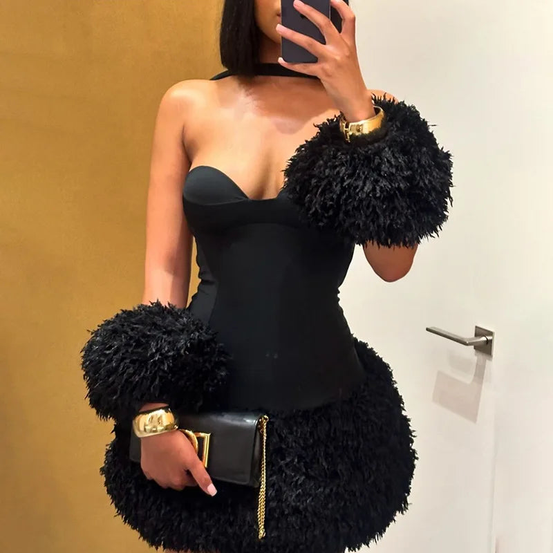 Stylish Backless Bodycon Mini Dress with Gloves