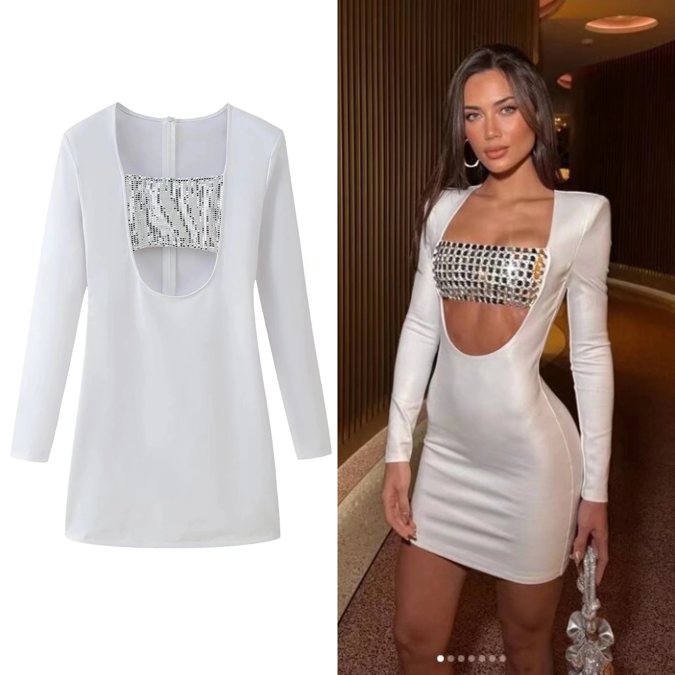 Stylish Sequin Hollow Out Mini Dress for Parties
