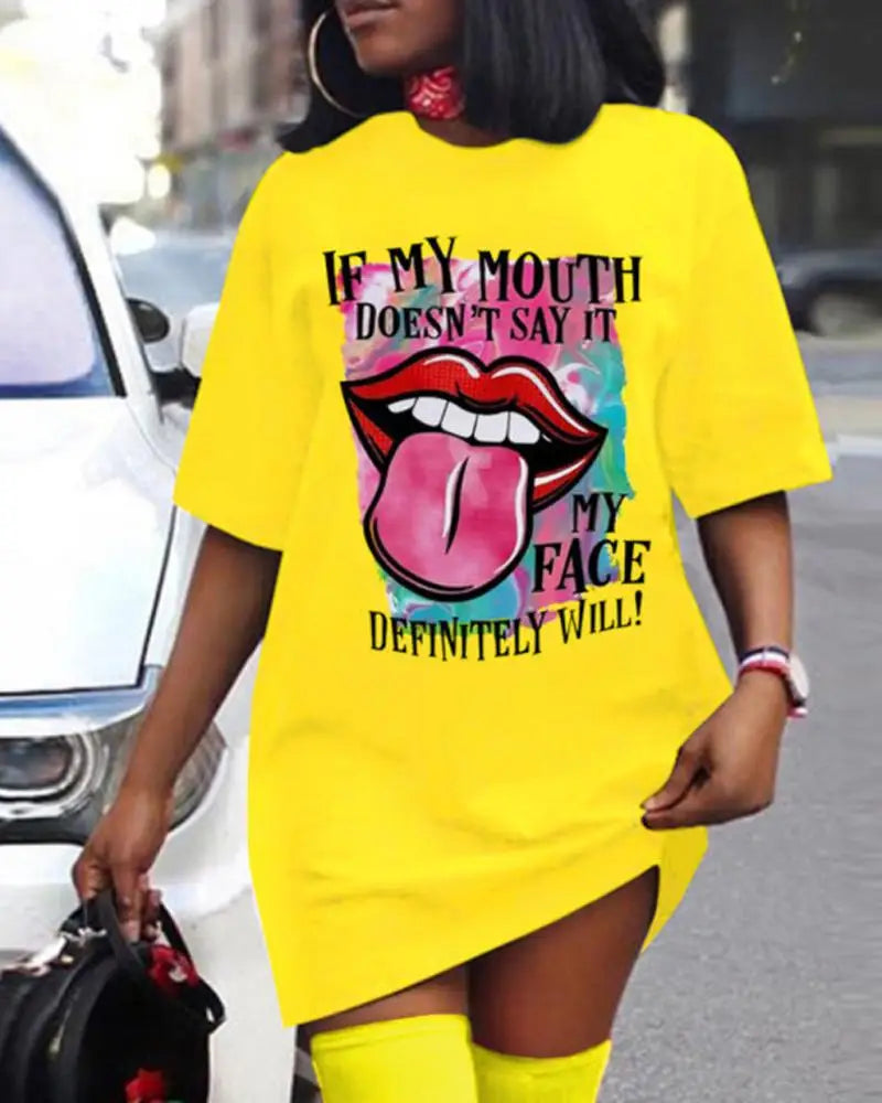 Colourful Lips Printed Plus Size Halter Dress
