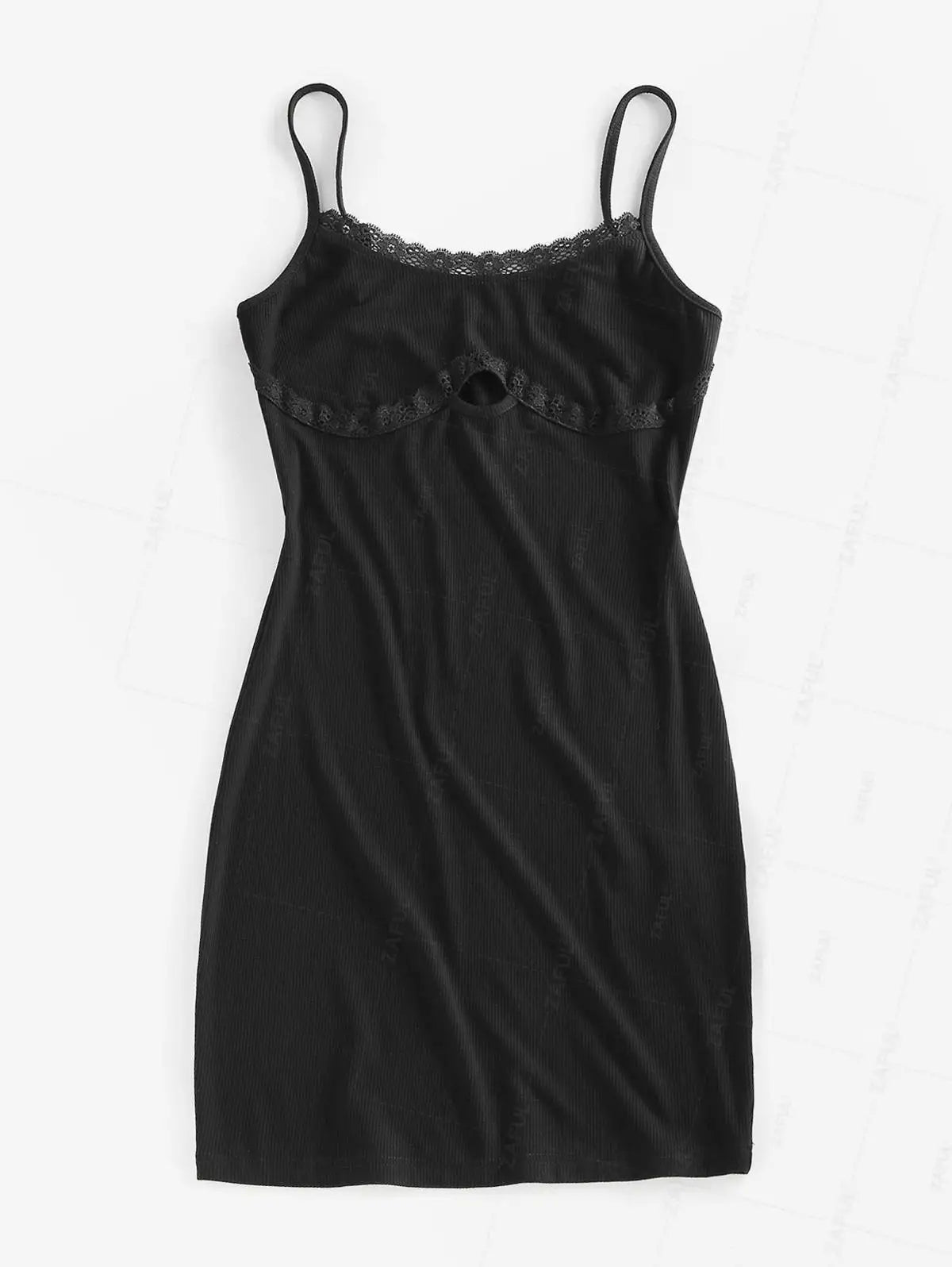 Stylish Ribbed Lace Insert Bodycon Mini Dress