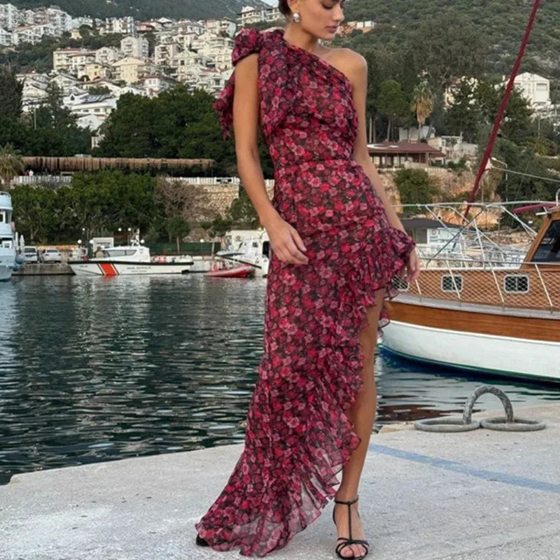 Floral Off Shoulder Ruffle Dress for Holidays