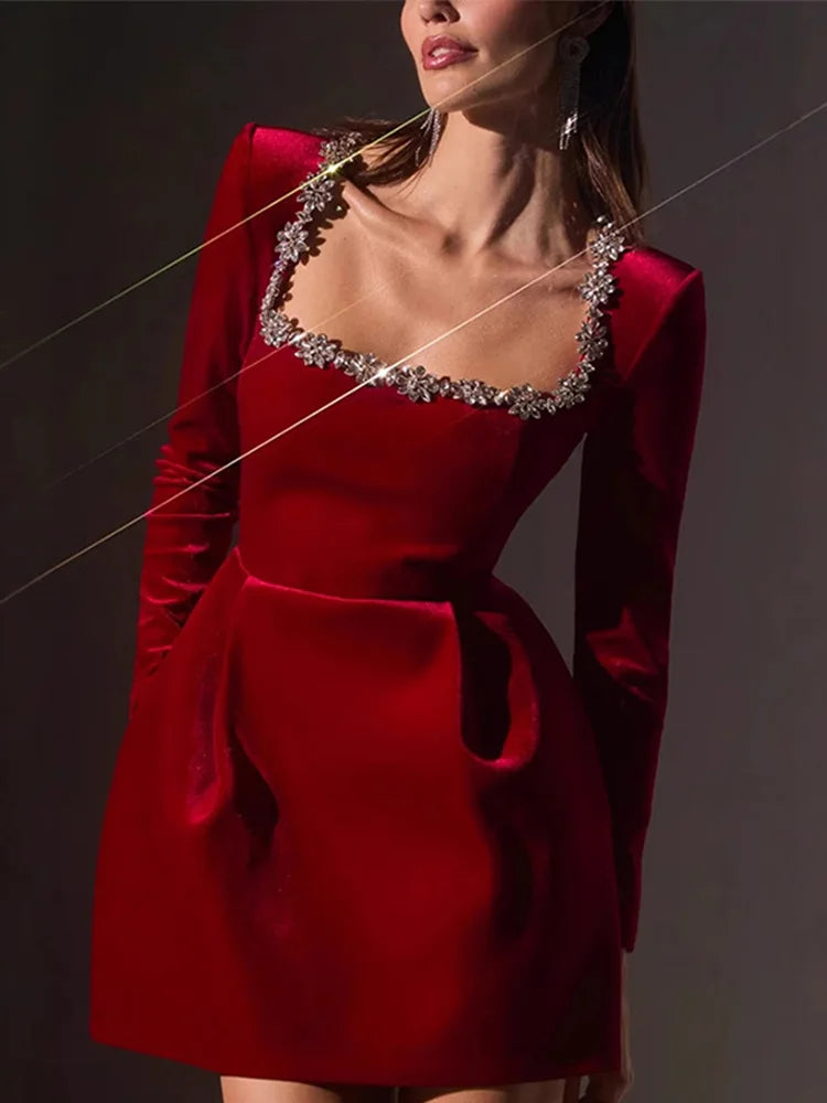 Elegant Square Collar Velvet Evening Gown for Women