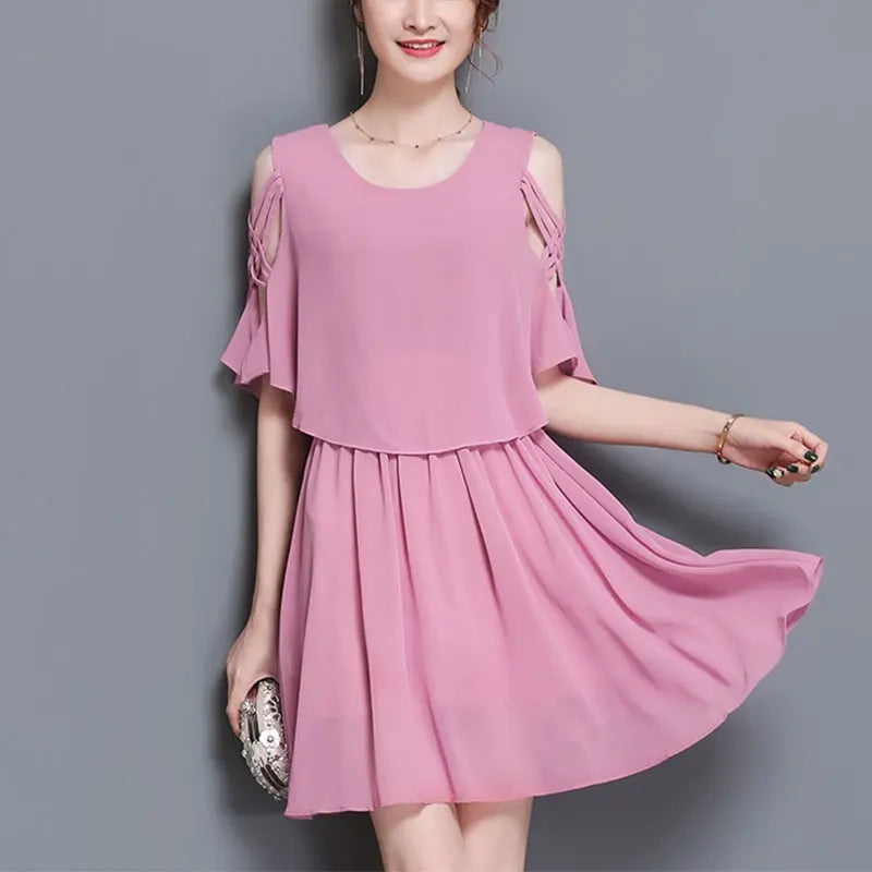 Stylish Summer Off-Shoulder Chiffon Dress