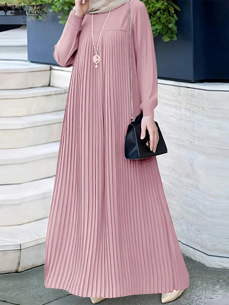Elegant Long Sleeve Pleated Maxi Dress for Women