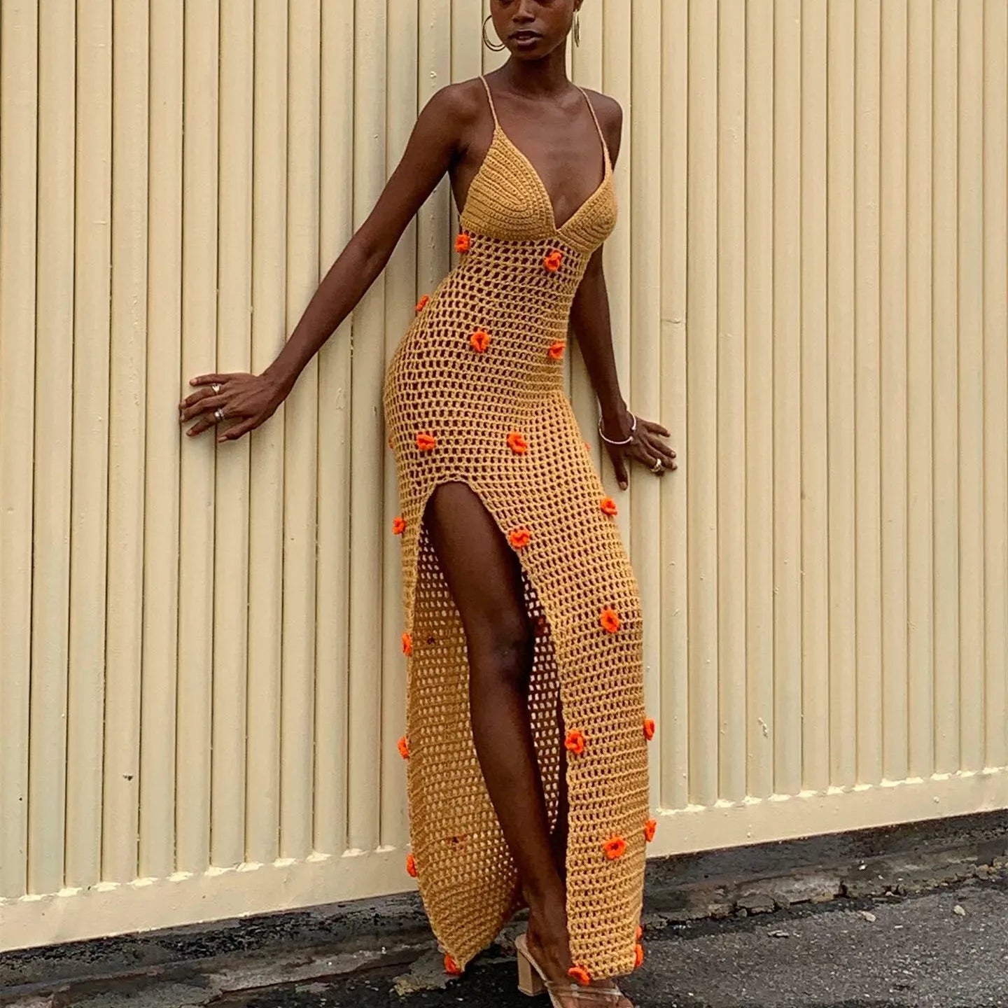 Chic Crochet Spaghetti Strap Summer Maxi Dress