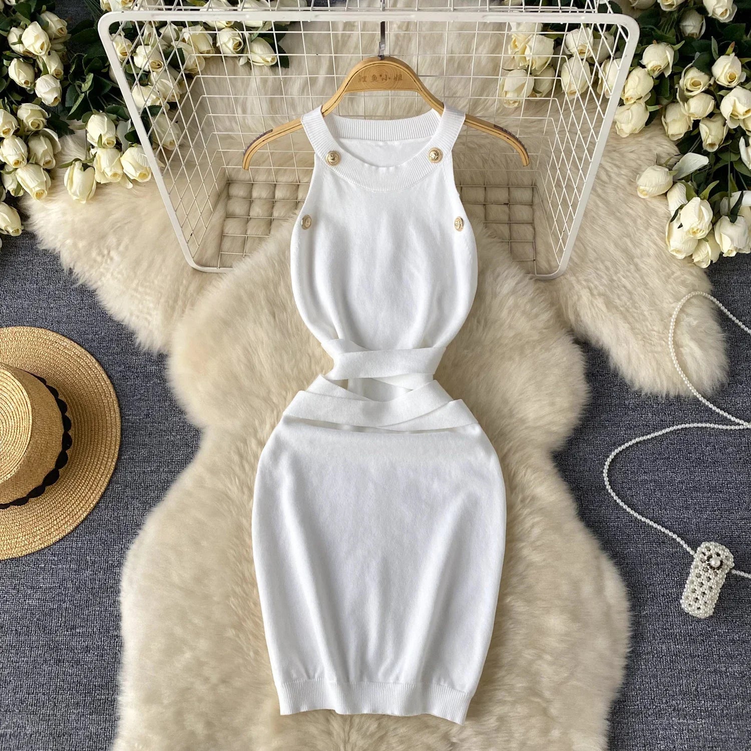 Summer Knitted Sheath Tank Dress for Women