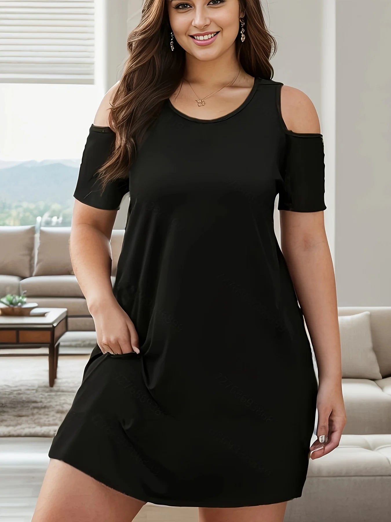 Trendy Plus Size Off Shoulder Solid Dress