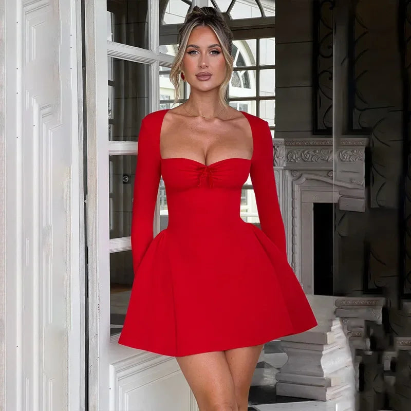 Elegant A-Line Square Neck Mini Dress for Parties