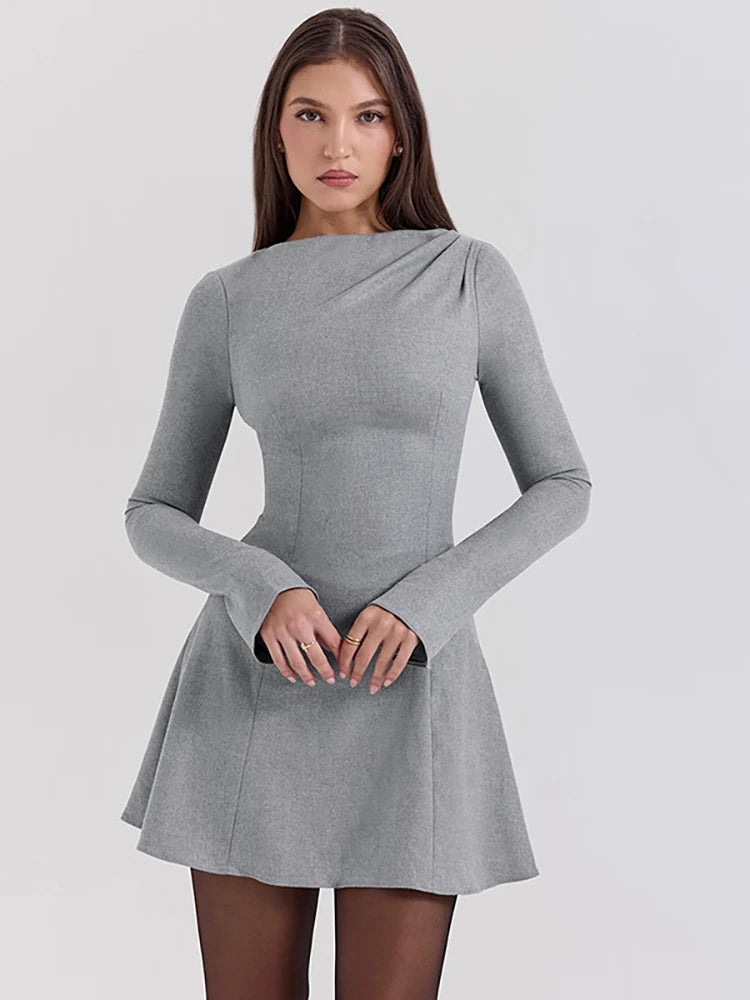 Elegant Black Long Sleeve A-line Mini Dress
